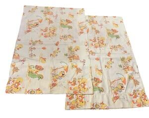 Vintage Standard Pillowcase Pair Ducks At Beach Kids Children 20" x 31.5”